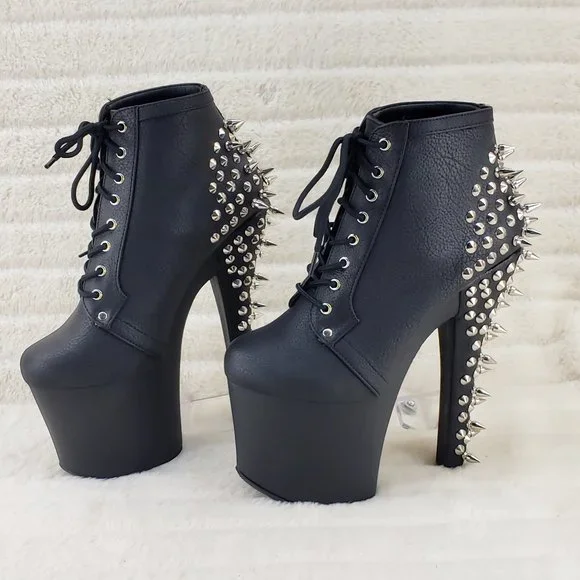 Spikes & Studs High Heel Platform Punk Rock Ankle Boots Fearless - Picture 11 of 11